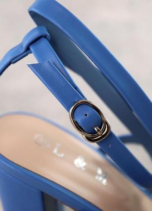 Женские голубые стильные босоножки на высоком каблуке, кожаные, экокожа,женская обувь на лето5 фото