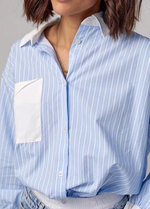 Хлопковая женская рубашка в полоску2 фото