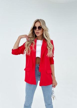 Модный удлиненный пиджак с подплечниками, свободного кроя с карманами, синий красный качественный стильный6 фото