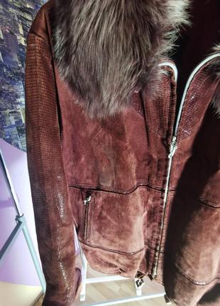 Кожаная замшевая бордовая куртка бомбер6 фото