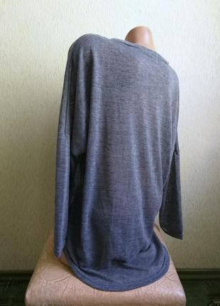 Пуловер с удлиненной спинкой. тонкий свитер. реглан. теплая туника. грязно-синий, серо-голубой.4 фото