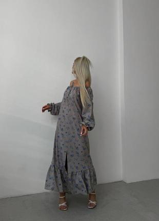 Нежное платье макси в цветочный принт с поясом и открытыми плечами с разрезом на ноге 🔥9 фото