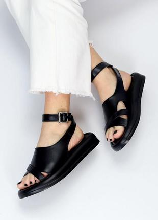 Повседневные женские босоножки из гладкой черной кожи, сандали на ремешку платформа,2 фото