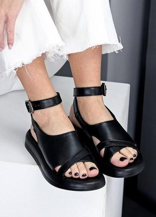 Повседневные женские босоножки из гладкой черной кожи, сандали на ремешку платформа,6 фото