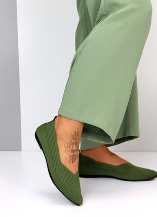 Зелені хакі жіночі балетки мокасини туфлі тканеві текстильні