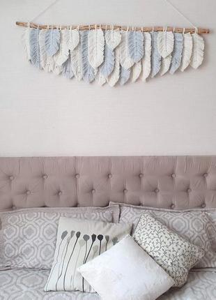 Панно з пір'я великі пір'я макраме декор декор спальні над ліжком5 фото