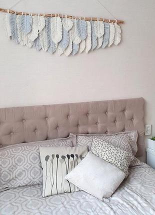 Панно з пір'я великі пір'я макраме декор декор спальні над ліжком4 фото
