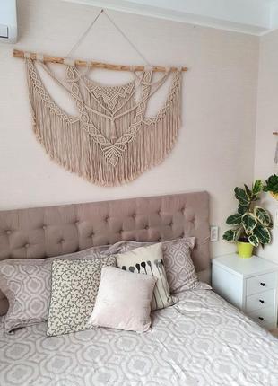 Велике бежеве панно макраме декор узголів'я ліжка декор спальні в стилі бохо5 фото