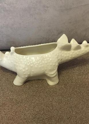 Кашпо керамика белый динозавр 🦕2 фото