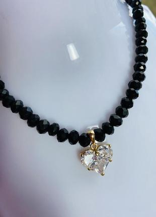 Чокер з підвіскою серце позолота циркони /намисто