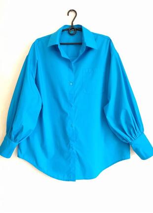 Поплиновая рубашка свободного кроя удлинённая рубашка оверсайз с объёмными рукавами рубашка блуза с пышными рукавами