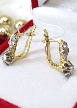 Золоті сережки з діамантами тюльпан проба 750 ссер