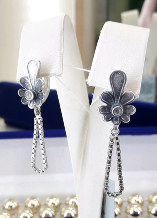 Срібні сережки квітка з ланцюжками5 фото