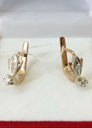 Класичні золоті сережки з діамантами2 фото
