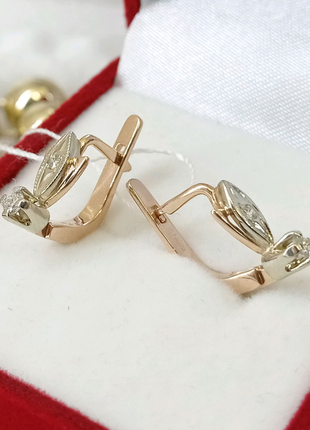 Класичні золоті сережки з діамантами4 фото
