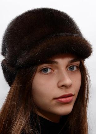 Женская норковая кепи с отворотом