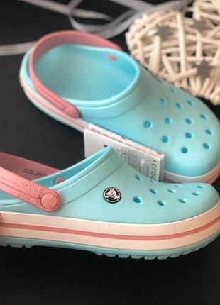 Крокс крокбэнд клог бирюзово - голубые crocs crocband ice blue/white clog5 фото