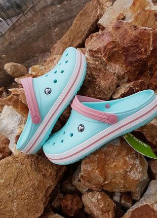 Крокс крокбэнд клог бирюзово - голубые crocs crocband ice blue/white clog4 фото