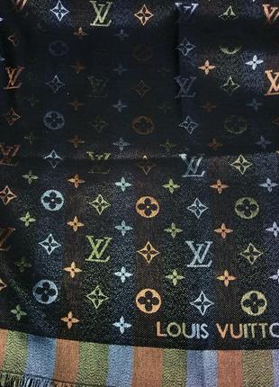 Louis vuitton шарф палантин женский черно коричневый с люрексом кашемир / шелк6 фото