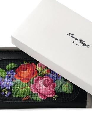 Гаманець шкіряний гаманець з вишивкою, жіночий гаманець2 фото