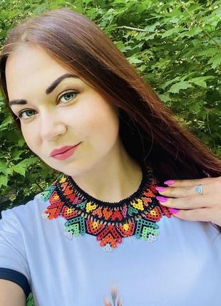 Етно намисто широка барвиста силянка з бісеру/намисто до вишиванки