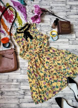 Сукня міді в квітковий принт жовте плаття без рукавів розмір s monteau los angeles