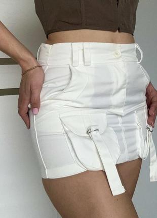 Юбка женская белая мини карго джинсовая2 фото