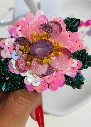 Знижка брошка рожева квітка піон з бісеру