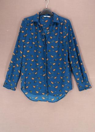 Брендовая шифоновая рубашка, блузка "tu" с фазанами, uk10.7 фото