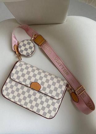 Женская сумка lv multi pochette white chess7 фото