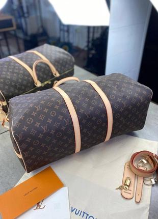 Дорожная сумка louis vuitton коричневая в стиле "monogram" с бежевой отделкой c2355 фото