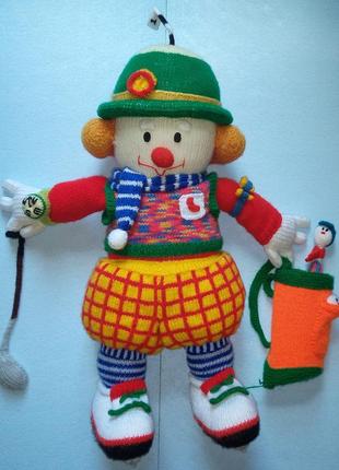 Інтерьерная вязаная игрушка / кукла клоун - гольфист