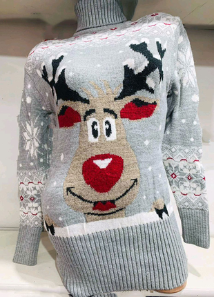 Светр з оленем жіночий светр в'язаний светр1 фото