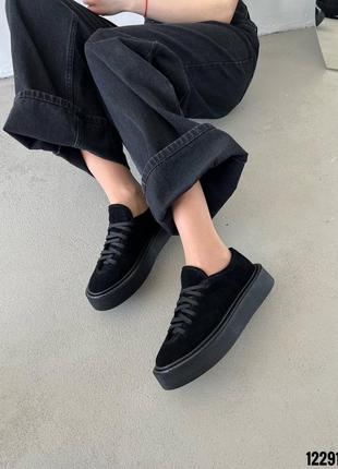 Черные натуральные замшевые кроссовки кеды на толстой подошве замш6 фото