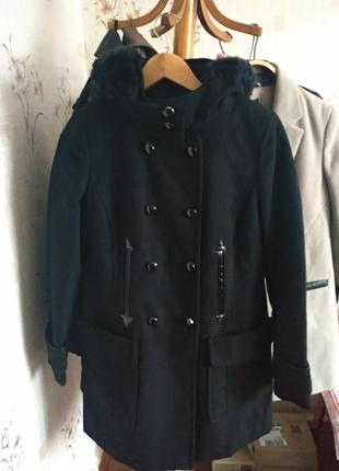 Распродажа!длинное чёрное пальто с капюшоном