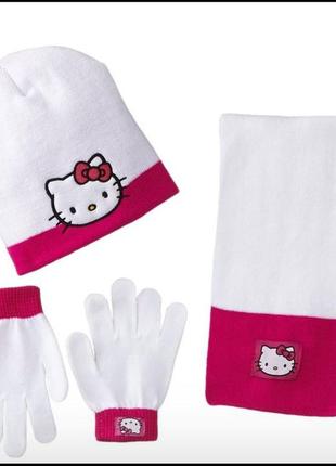 Набор хелоу китти hello kitty шапка перчатки шарф доя девочки1 фото