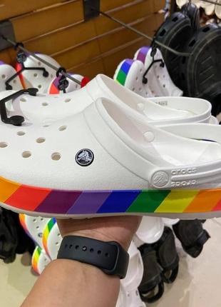 Крокс крокбенд клог білі з веселкою crocs crocband rainbow block clog white3 фото