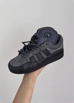 Жіночі замшеві кросівки adidas campus x bad bunny  grey/black