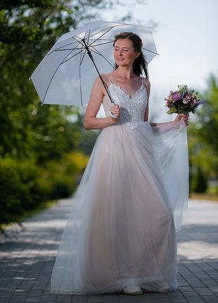 Шампанська лінійна весільна сукня, в ідеальному стані7 фото