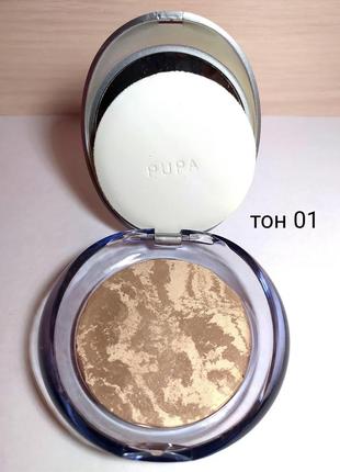 Пудра для обличчя тон 01 pupa компактна запечена luminys silky baked face powder2 фото