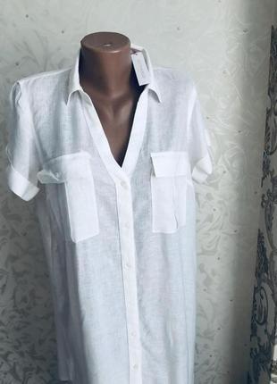 Туника льняная со льном рубашка трендовая модная белая accessorise пляжная стильная8 фото