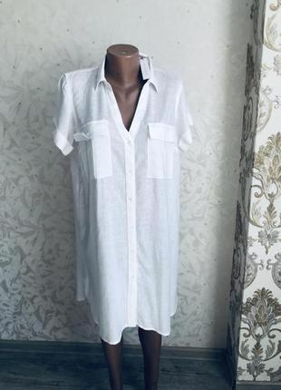 Туника льняная со льном рубашка трендовая модная белая accessorise пляжная стильная5 фото