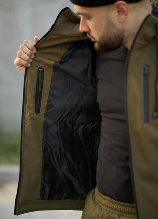 Демісезонна тактична чоловіча куртка з плащової тканини softshell з липучкою для шеврону койот4 фото