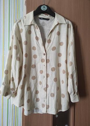 Льняна блуза в горошок
