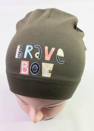 Дитяча демісезонна шапка для хлопчика 50см сірий, хакі2 фото
