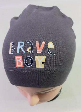 Детская демисезонная шапка для мальчика 50см серый, хаки
