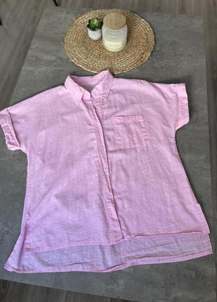 Легкая летняя рубашка с коротким рукавом нежно-розовая