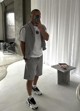 Мужской костюм тройка шорты футболка и худи серый