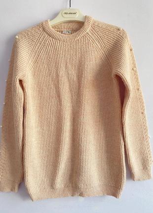 Нежно-пудровый вязаный свитер1 фото
