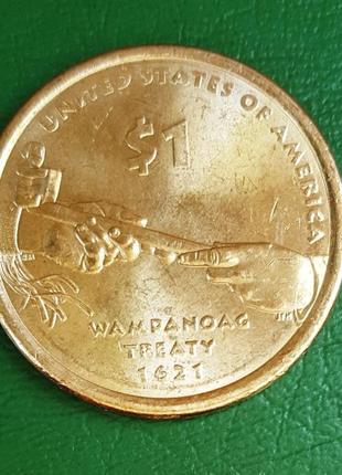 Сша 1 долар 2011, сакагавея договір з вампаногами ( трубка миру)1 фото